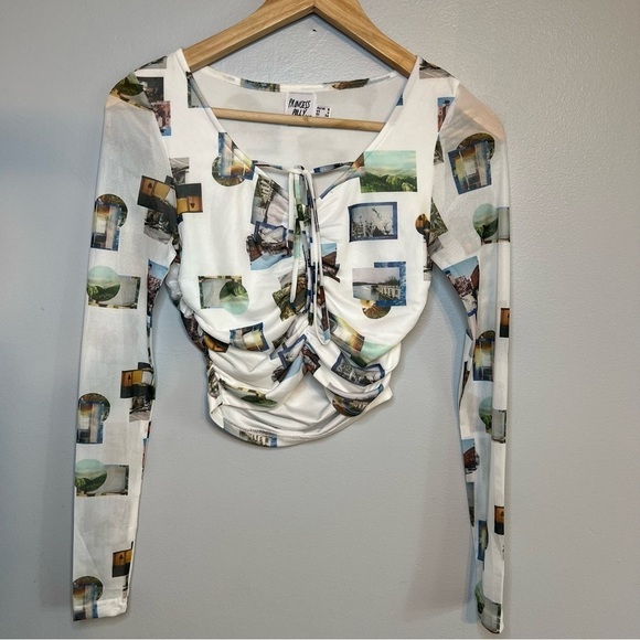 Princess Polly Picture This Top Long Sleeve Cropped Drawstrings Graphic Sz 4 - Picture 4 of 13